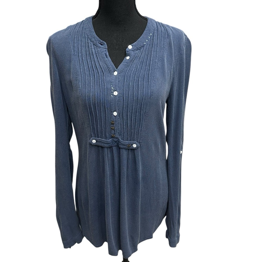 Free People Shirt Womens X-Small Blue Oversize Button Lagenlook Slouchy Blouse
